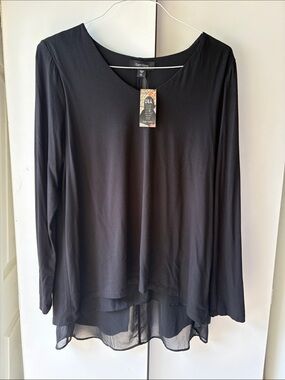 Karen Kane Black Layered V-Neck Long-Sleeve Top
